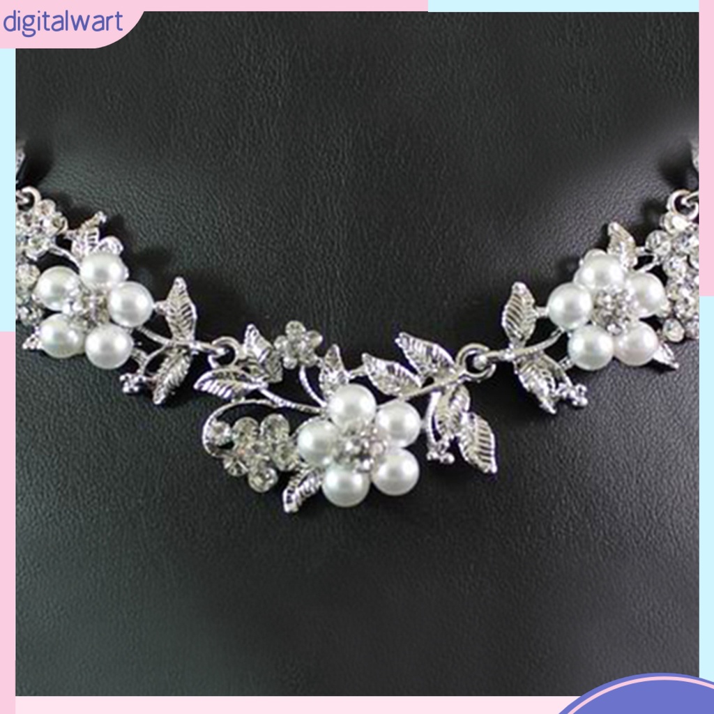 Bộ trang sức cô dâu mạ bạc đính ngọc trai giả sang trọng