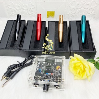 Máy pen mini 2 đầu phun môi xăm tatto tặng kèm 1 nguồn led trong không dùng bàn đạp