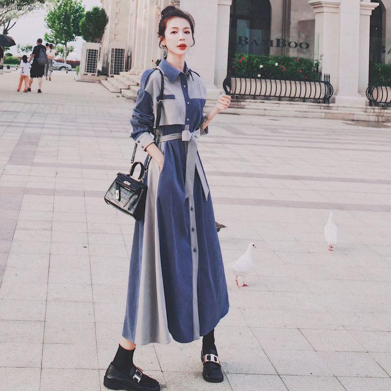 Đầm sơ mi dài tay mẫu 2021 theo phong cách retro Hàn Quốc dành cho nữ