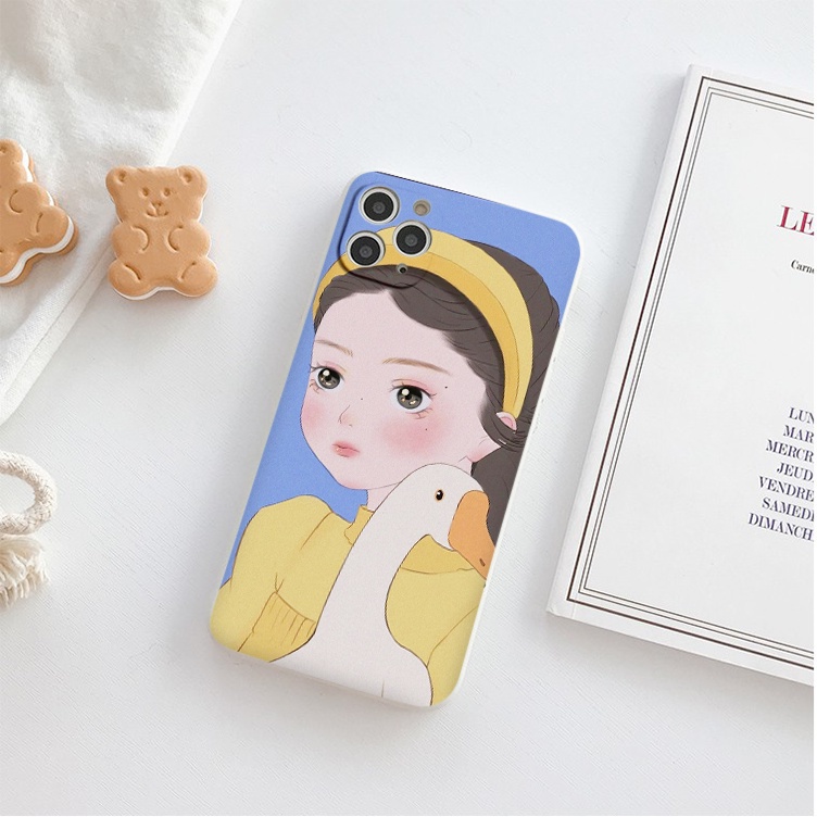 Ốp iphone vuông ốp lưng iphone Cô gái ôm vịt 6/6splus/7plus/8/8plus/xr/xs/12/13/pro/max/plus/promax tr329