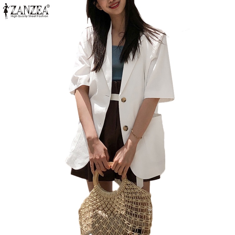 Áo Vest ZANZEA Tay Ngắn Cổ Bẻ Cài Nút Màu Trơn Thời Trang Cho Nữ