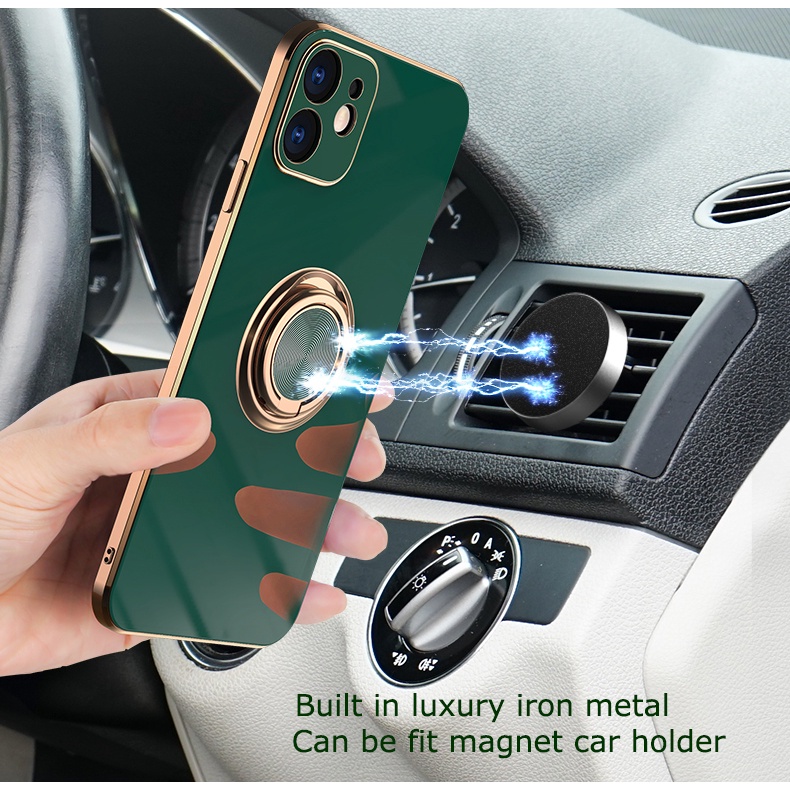 Ốp Điện Thoại Silicon Dẻo Mạ Màu Trơn 6D Có Khuyên Đeo Kim Loại Sang Trọng Cho iPhone 11 12 13 Pro Xs Max X XR 7+ 8 Plus