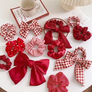 Cột tóc scrunchies-bst cột tóc màu đỏ phong cách nàng thơ Pháp