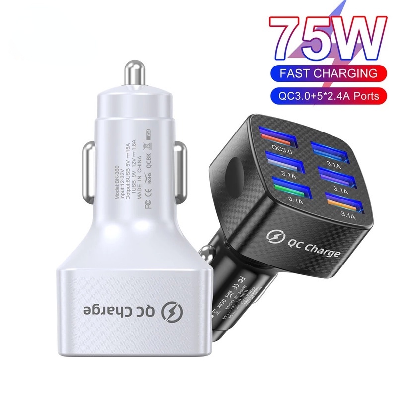 Illuminated Car Chargers QC 3.0 Fast Charging Universial Phone Charger 6 USB Ports PC Fire Retardant Material Anti-drop For All Phones Tablets