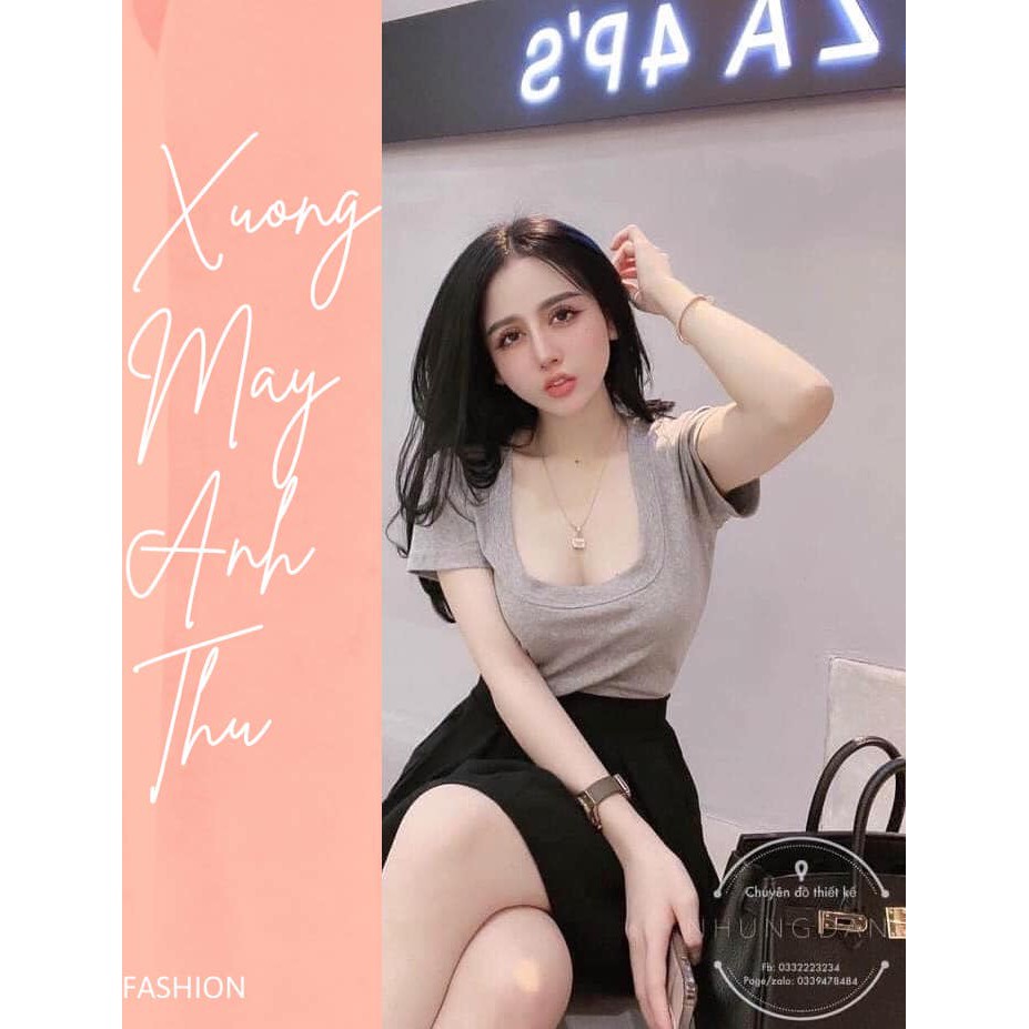 Áo phông trơn cổ vuông tay ngắn nữ - Thun body dáng ôm, pull basic đơn giản sexy ulzzang SIÊU HOT