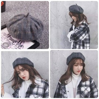 Mũ nồi beret caro có dây rút