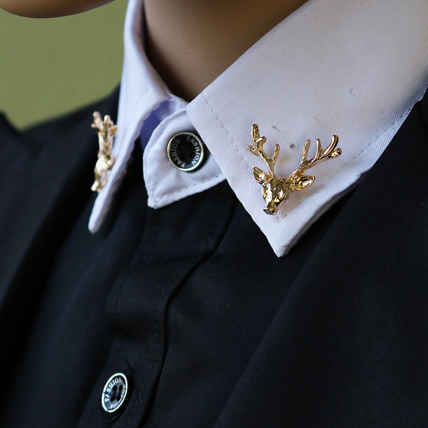 Bộ 2 chiếc Ghim cài cổ áo Nam Nữ hình đầu con hươu GH-126 {Phụ Kiện Áo Vest - AdamZone}