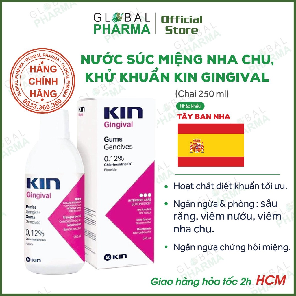 [TÂY BAN NHA] - Nước Súc Miệng Kin Gingival (250ml) - Hỗ trợ Viêm Nướu Nha Chu, Diệt Khuẩn, Khử Mùi Hôi