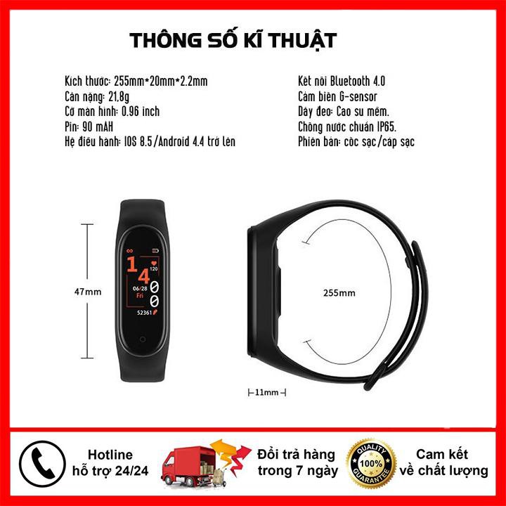 (GIÁ SIÊU RẺ) Vòng tay thông minh Band M4 chống nước IP67 đo nhịp tim huyết áp – thông báo cuộc gọi