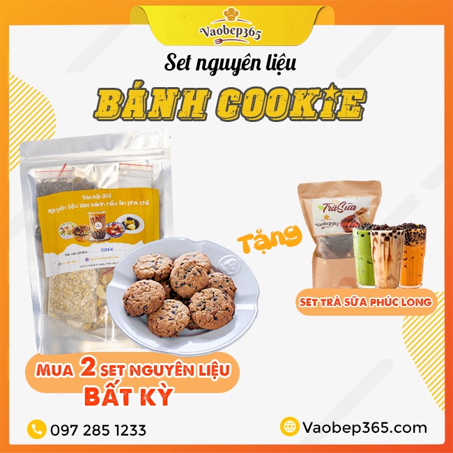 Set nguyên liệu bánh Cookie không cần máy đánh trứng thành phẩm 500g Vào Bếp 365