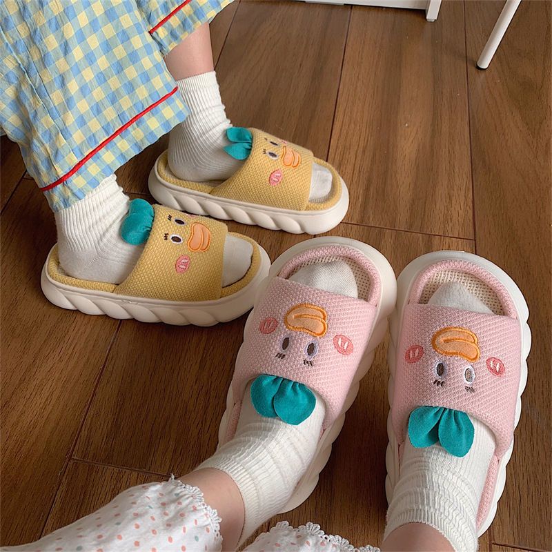 Oeteo Dép Đi Trong Nhà Đế Dày Chất Liệu Cotton Lanh Thời Trang Cho Nữ