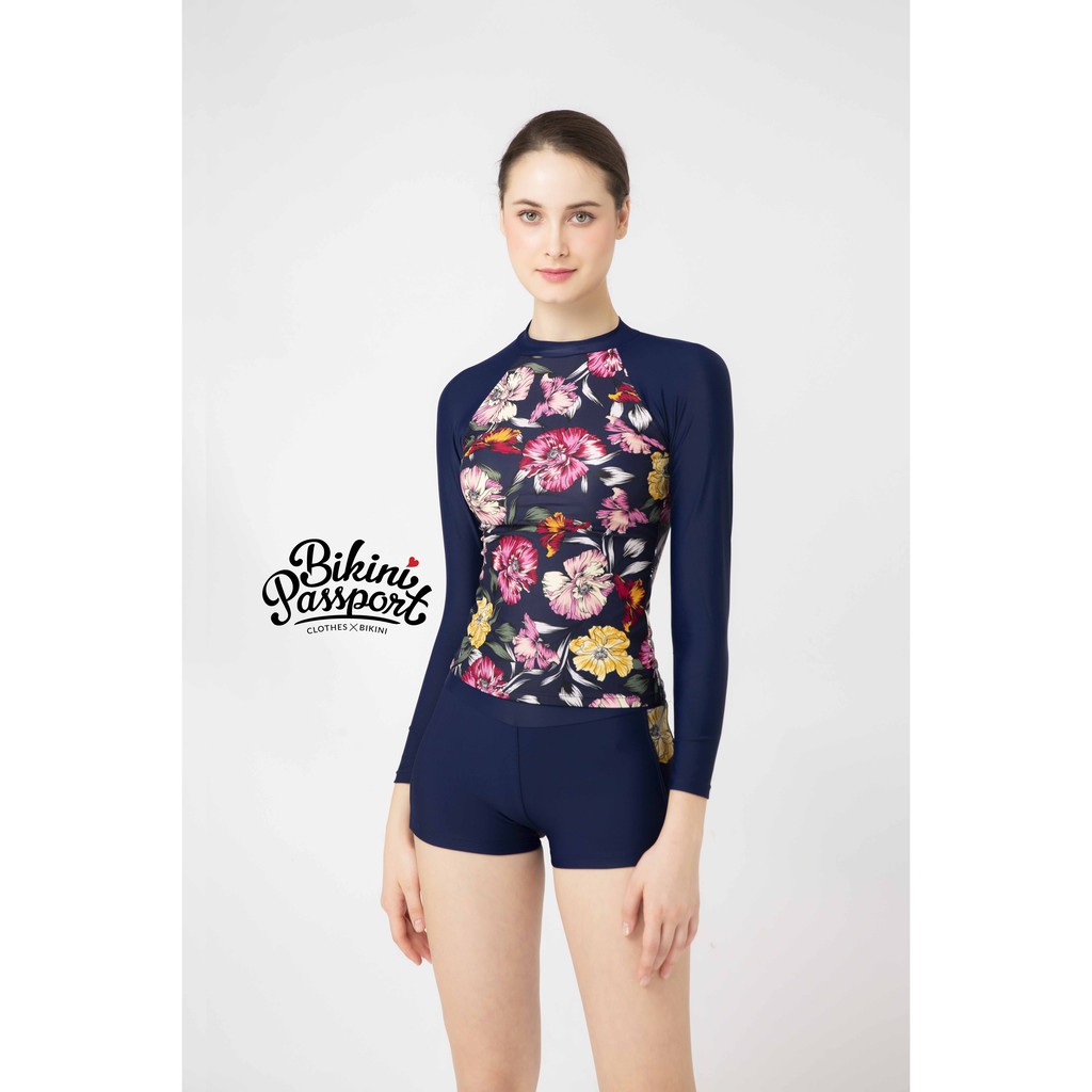Đồ bơi Nữ BIKINI PASSPORT kiểu Hai mảnh áo tay dài, quần short phối họa tiết- màu Xanh navy - BS375_NV | BigBuy360 - bigbuy360.vn
