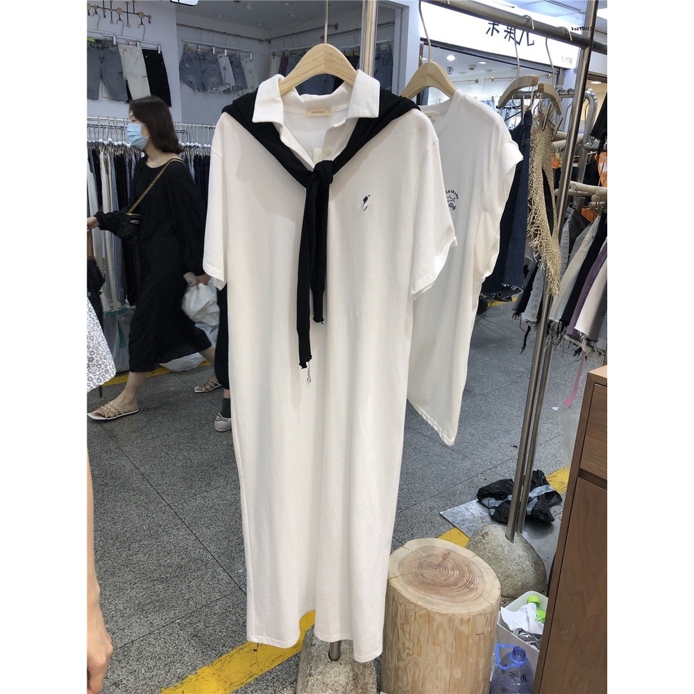 Đầm Thun polo Ngắn Tay Thêu Hình Ngựa Một Sừng Phong Cách Mới Đơn Giản Dành Cho Nữ