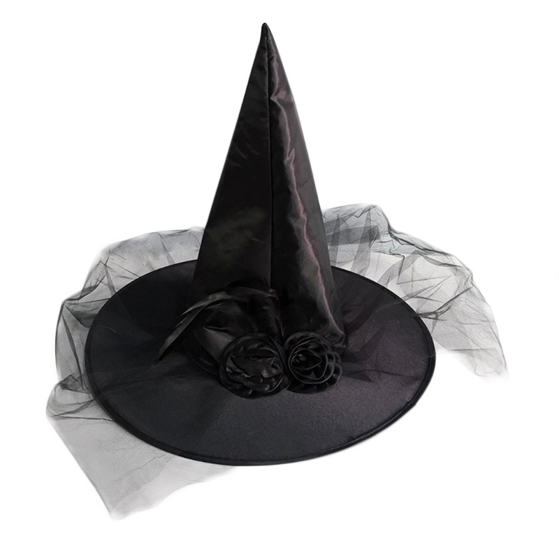 Mũ Phù Thủy Kèm Mạng Che Mặt Hóa Trang Halloween Cho Nữ