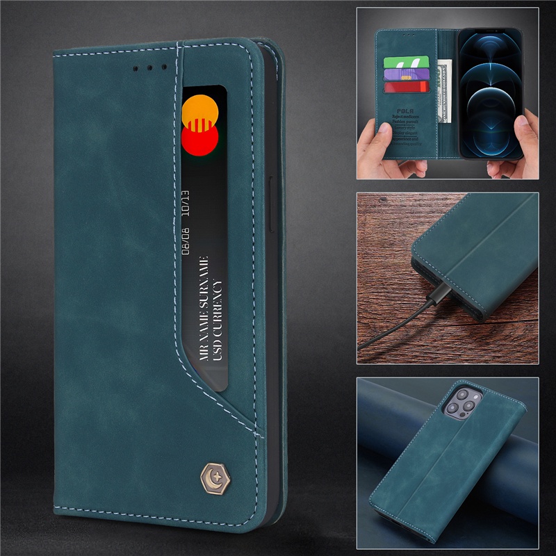 Ốp Điện Thoại Da Có Ngăn Đựng Thẻ Cho Samsung S22 S21 S20 FE Ultra S10 Plus POLA