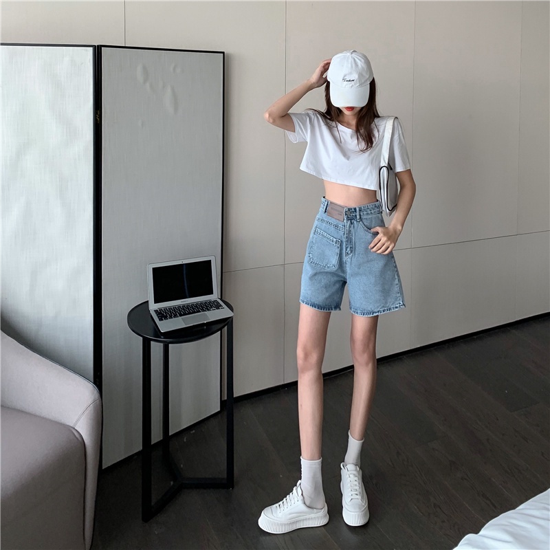 Quần short jean nữ ống suông ngố lửng sooc bò MSHA5