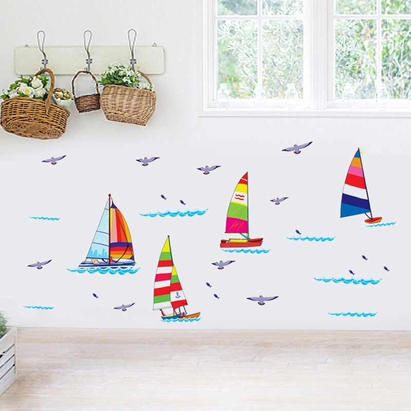 Miếng dán tường cho bé Thuyền buồm biển khơi dễ thương