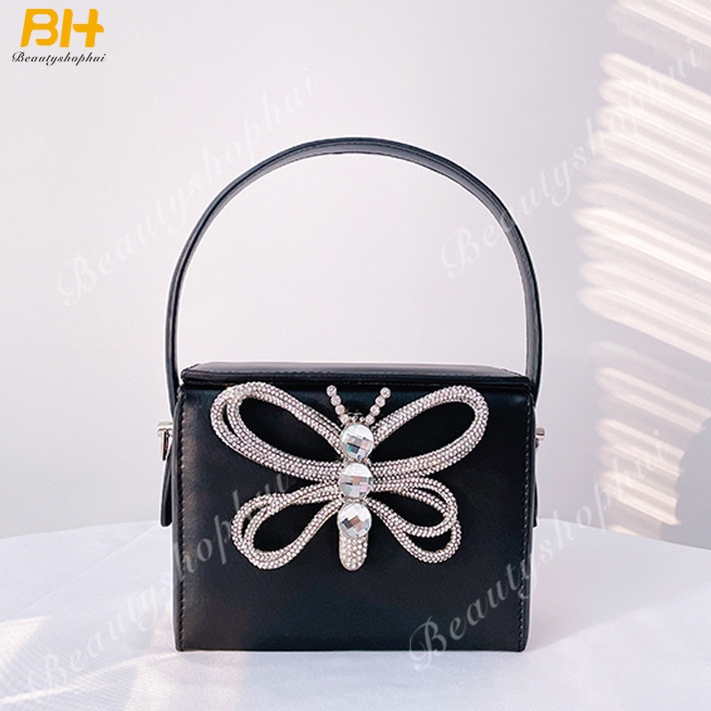 Túi Xách Da PU Cầm Tay Dáng Vuông Nhỏ Đính Đá Thời Trang 2022 Sang Trọng Cho Nữ