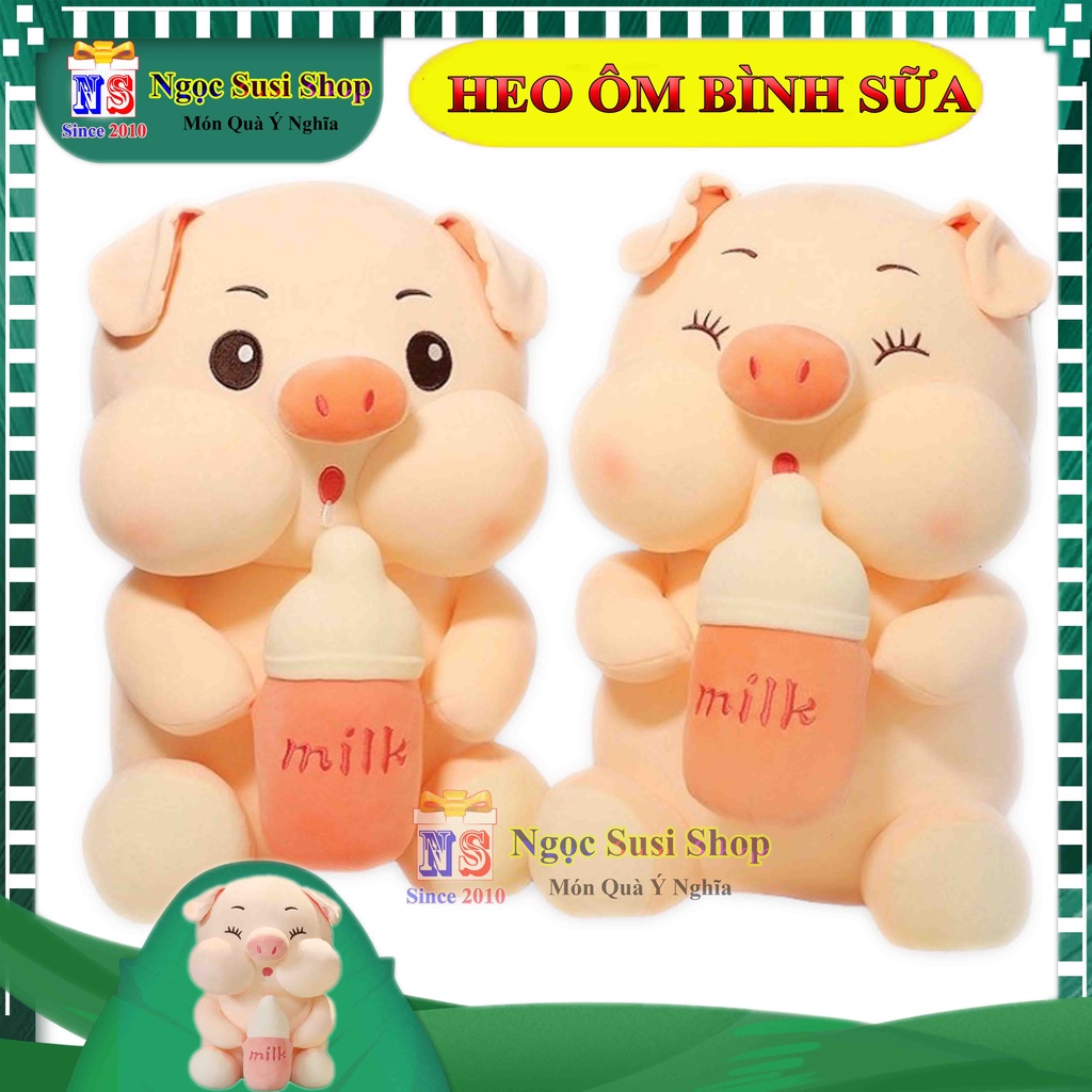 GẤU BÔNG HEO ÔM BÌNH SỮA LOẠI 1 CAO CẤP SIÊU MỀM - THÚ NHỒI BÔNG HEO ÔM BÌNH SỮA