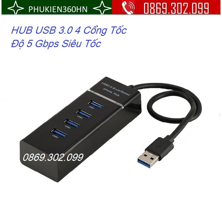 Hub Usb 3.0 4 cổng 306 tốc độ lên đến 5 Gbps cáp dài 30cm-Hub chia usb 4 cổng