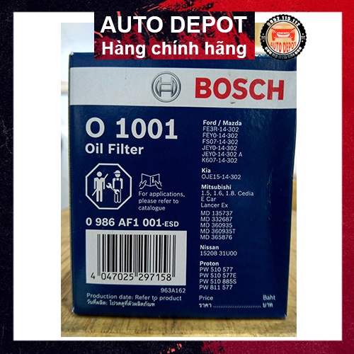 Lọc nhớt Bosch O 1001 chính hãng dùng cho ô tô Ford Mazda Kia Morning Huyndai I10 Nissan Mitsubishi
