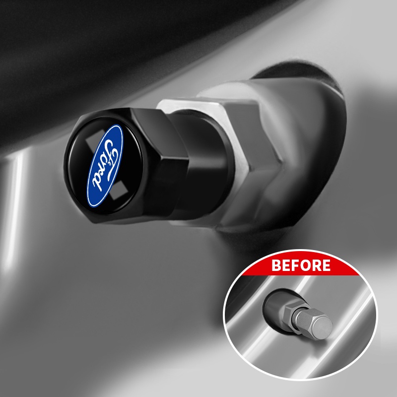 Bộ 4 Nắp Van Bánh Xe Hơi Bằng Nhôm Hình Lục Giác Cho Ford Kuga Fiesta Focus Mondeo Mk1 Mk2 Mk3 St