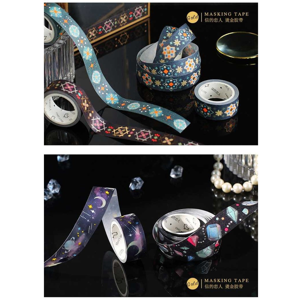 Washi tape nhũ lấp lánh 3m mét họa tiết đêm đen huyền bí