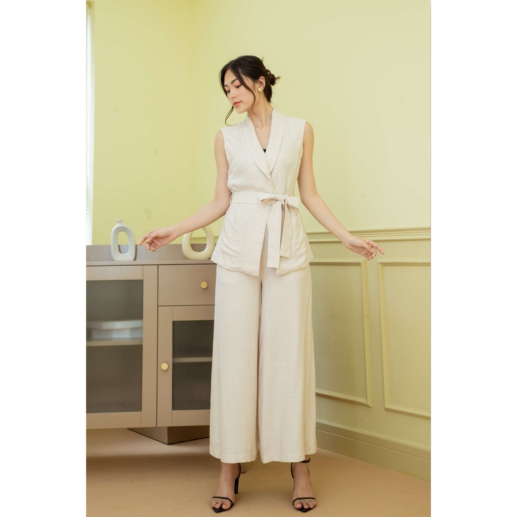 Quần công sở ống rộng VANIA - Q2132BE lưng thun beige