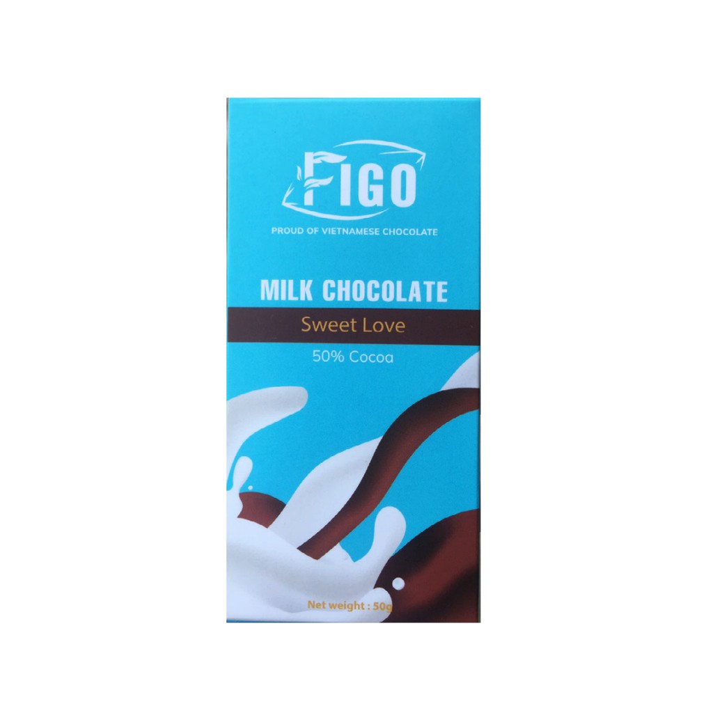 Combo 4 HỘP Milk Chocolate nhân Hạnh nhân + Cookie + Nibs + Nhân sữa, Socola sữa 50% Cacao Hộp 50g Figo