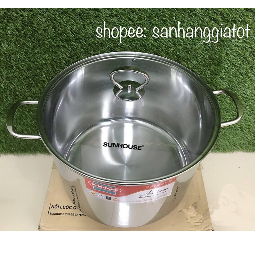 Nồi luộc gà inox 3 đáy sunhouse SH28LG ( Size 28cm, Cao 19,5cm )