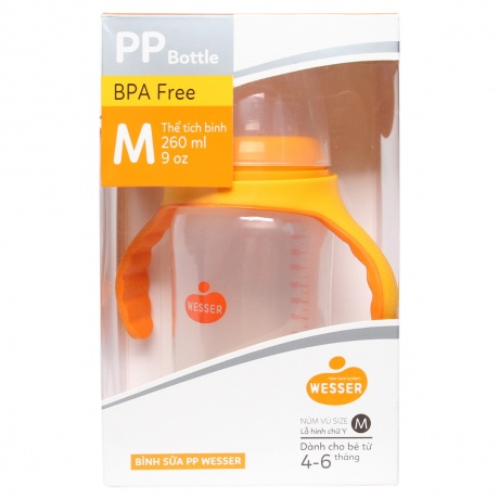 Bình sữa cổ rộng có tay cầm - 260ml PP Wesser