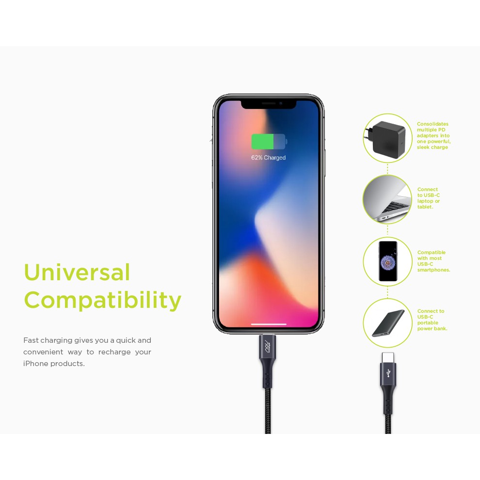 Cáp INNOSTYLE Duraflex USB-C to Lightning Chuẩn MFI 1.5m IPHONE/IPAD/IPOD - Hàng Chính Hãng - ICL150