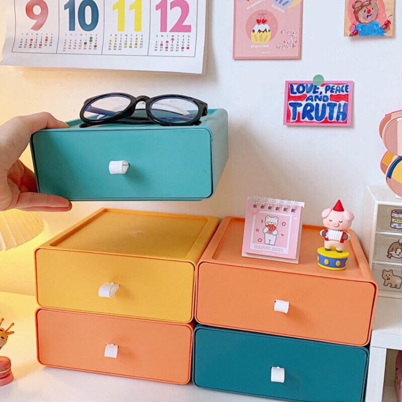 Hộp đựng đồ -đa năng màu Morandi phiên bản Hàn Quốc SALE Kệ để bàn nhiều tầng, kết hợp mới hộp đựng mỹ phẩm