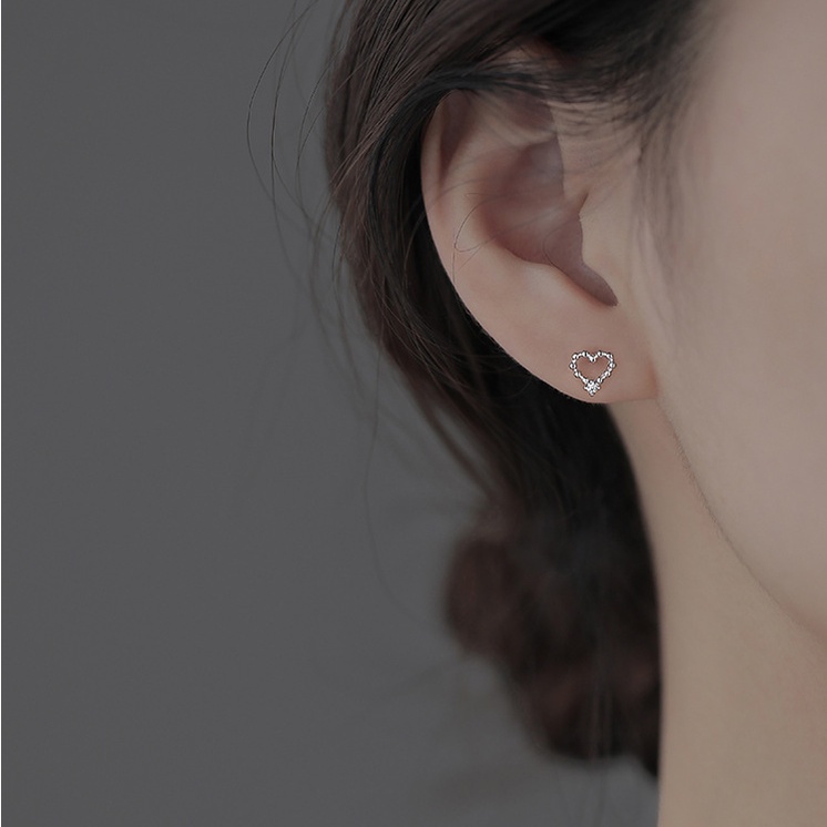 Bông Tai Mạ Bạc 925 Đính Đá Zircon Hình Trái Tim Đơn Giản Xinh Xắn Cho Nữ