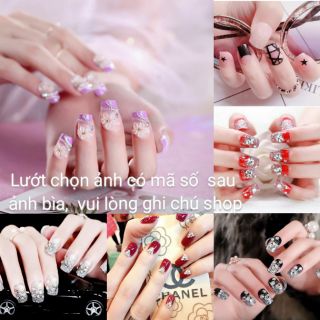 hot Bộ 24 móng tay giả đính đá có keo (mã 01->110) ib shop gởi thêm mẫu chọn nhé dùng là mê