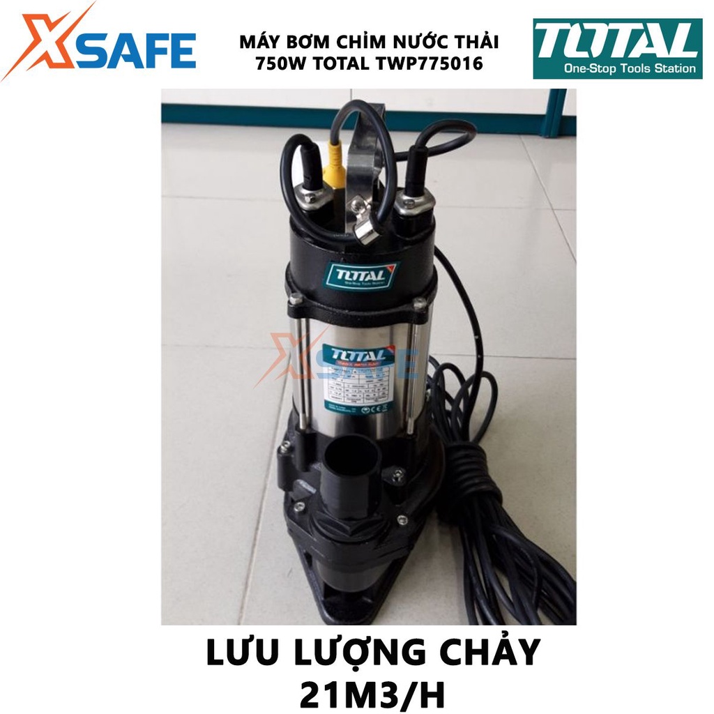 Máy bơm chìm chất thải TOTAL TWP775016 Máy bơm nước thải 750W, vỏ bơm thép không gỉ bền bỉ - Chính hãng