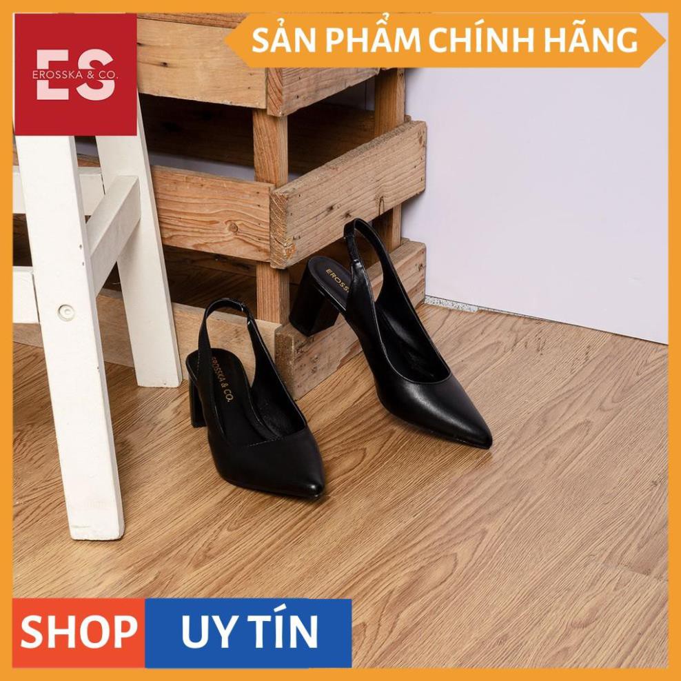 Giày cao gót Erosska thời trang mũi nhọn phối dây hở gót cao 5cm màu đen _EH015 | BigBuy360 - bigbuy360.vn