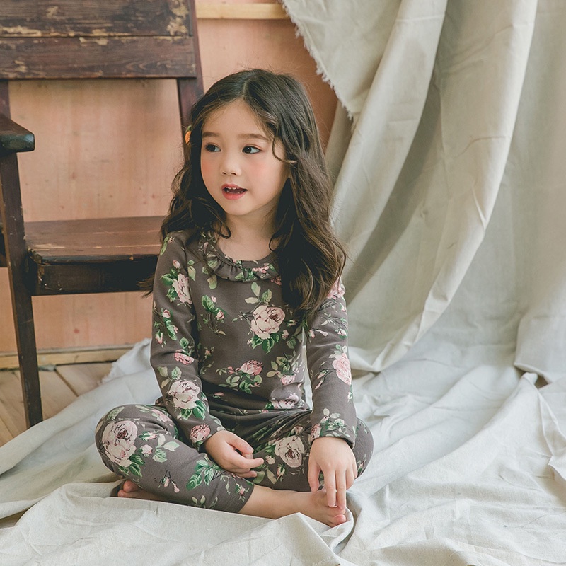 ►◄Bộ đồ ngủ mặc nhà thiết kế dễ thương cho bé➮Bộ đồ lót vải mềm giữ nhiệt thời trang➮Bộ đồ bảo hộ cổ ren chất liệu Cotton thoáng khí thời trang mùa thu cho bé gái