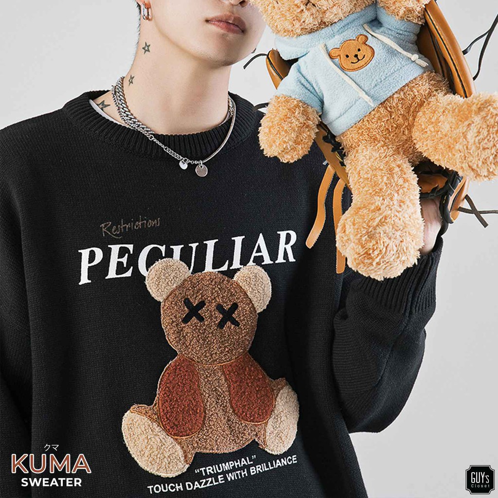 Áo len lông Kuma Sweater GUY's Closet thiết kế, Thêu hình chú gấu, Dáng suông thoải mái