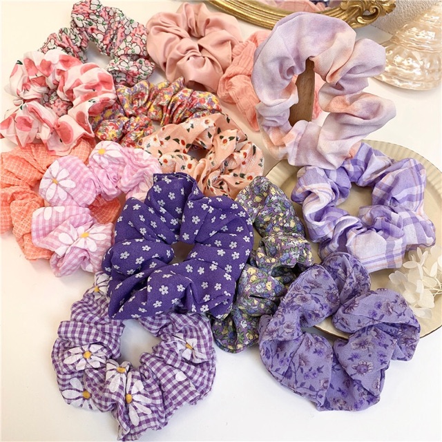 Cột tóc vải Scrunchies nhiều họa tiết