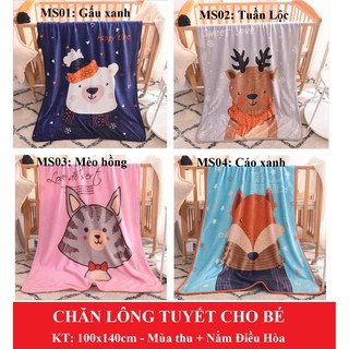 Chăn lông tuyết 2 lớp loại dày cho bé - (Size 1m4 x 1m siêu ấm) - hàng uy tín giao mầu ngẫu nhiên
