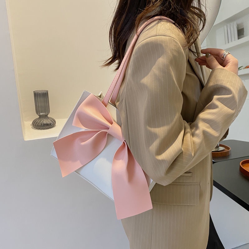 Túi Đeo Chéo Vai Hình Vuông Cỡ Lớn Gắn Nơ Dễ Thương Phong Cách Hàn Quốc Dễ Thương Cho Nữ