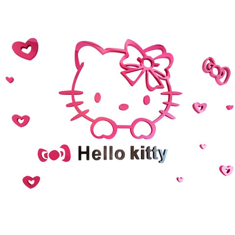 Decal dán tường bằng Acrylic với họa tiết 3D hình Hello Kitty dùng trang trí phòng ngủ