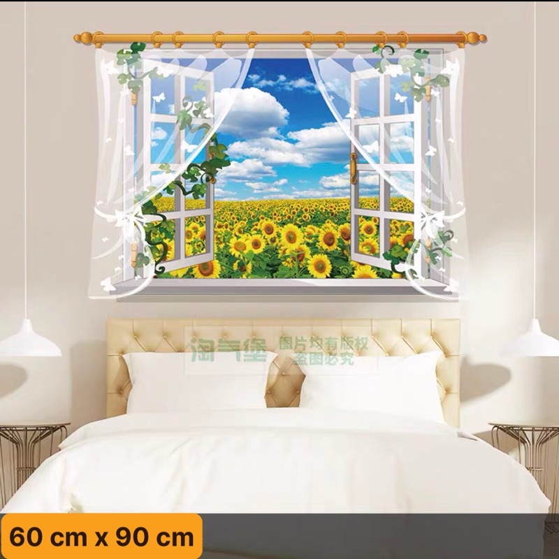Tranh dán tường, Decal dán tường cửa sổ hoa hướng dương.