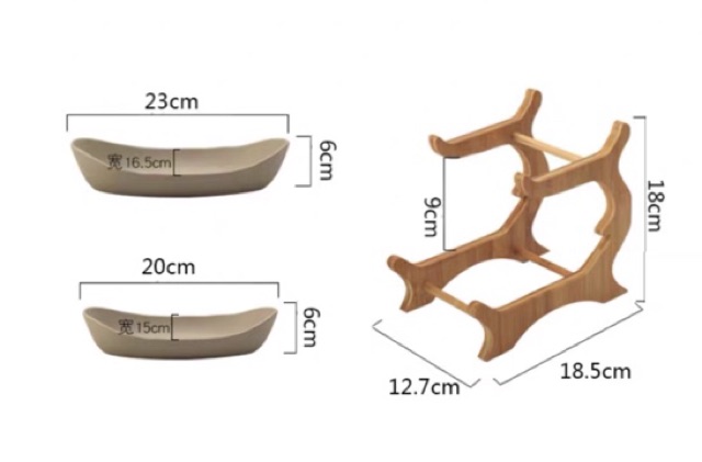 Khay sứ kèm giá gỗ 3 tầng để hoa quả, bánh kẹo - VS235