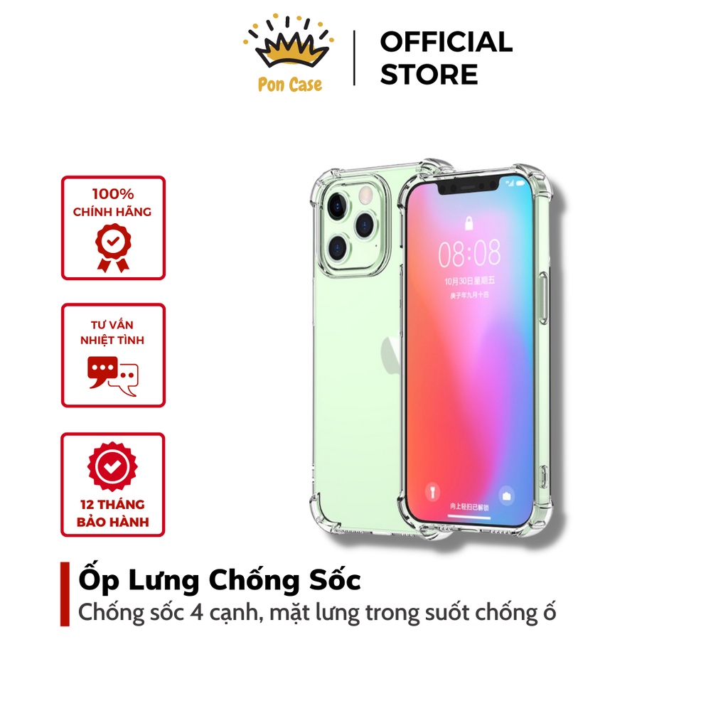 Ốp lưng iphone trong suốt chống sốc chống ố vàng 6/6s 7/7plus/8/8plus/x/xr/xs/11/12/13/pro/max/plus/promax OL01 Pon case