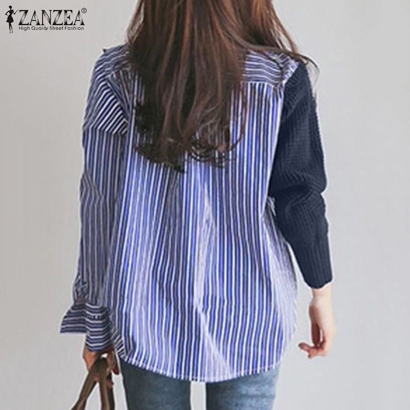 Áo kiểu ZANZEA cổ lọ phối họa tiết kẻ sọc thời trang cho nữ