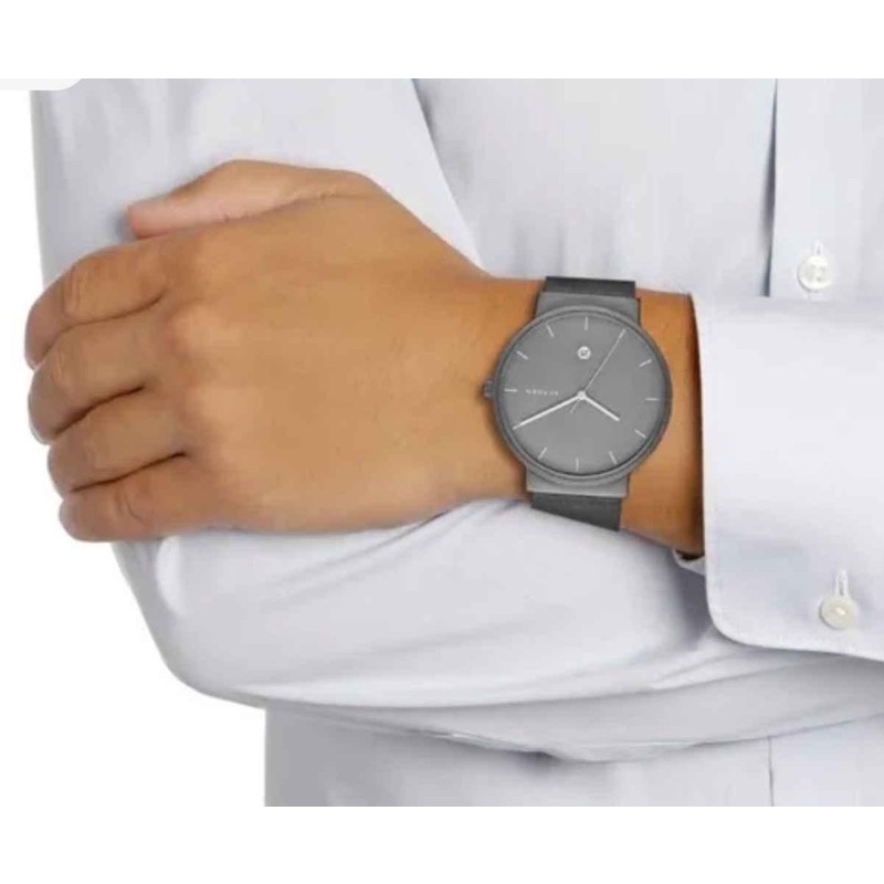 Đồng hồ nam dây da đen Skagen men Grey SKW6320 Quartz 40mm