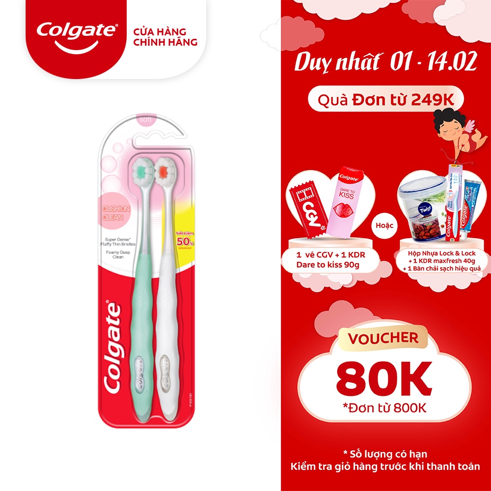 Mã COSCOL1 giảm 8% đơn 250K Bộ đôi bàn chải Colgate Cushion Clean công