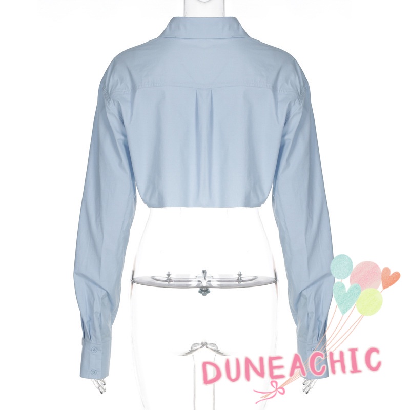 Áo sơ mi DUNEA dáng ngắn cổ polo có túi thời trang dành cho nữ